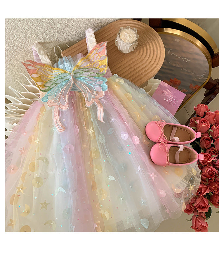 Camiseta sin mangas para niña, vestido de princesa para bebé, elfo de ensueño, mariposa arcoíris, novedad de verano