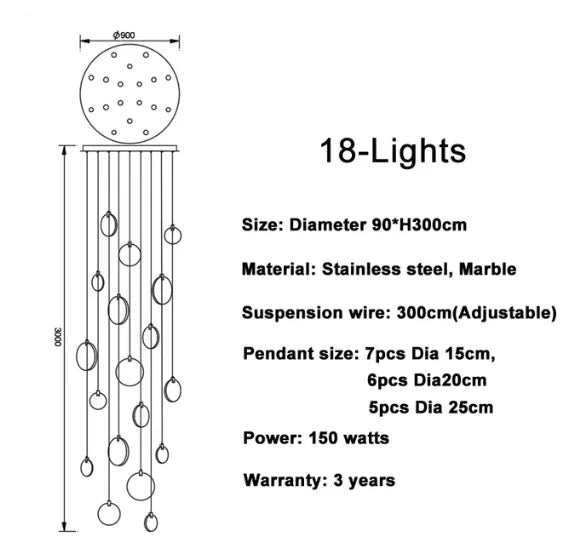 Luces colgantes largas modernas, lámpara colgante de cristal de mármol para escalera de lujo, decoración para sala de estar, accesorio de iluminación Led de piedra para Villa