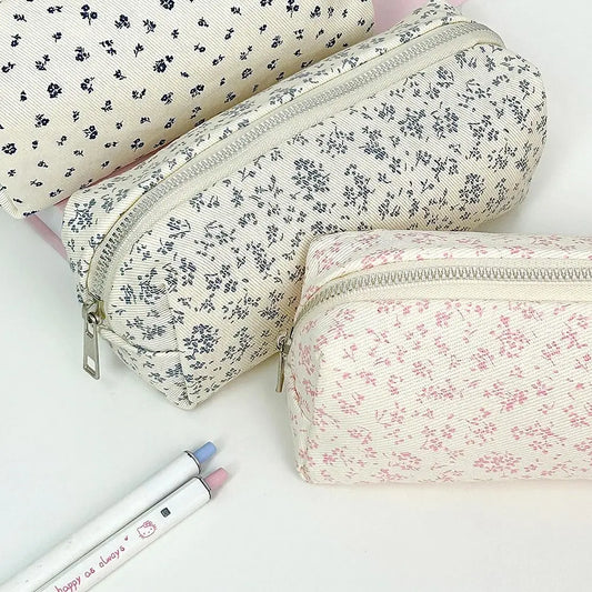 Pequeña bolsa Floral fresca para bolígrafos, estuche de lápices de gran capacidad, bolsa de almacenamiento de papelería multifuncional, organizador escolar para estudiantes, suministros