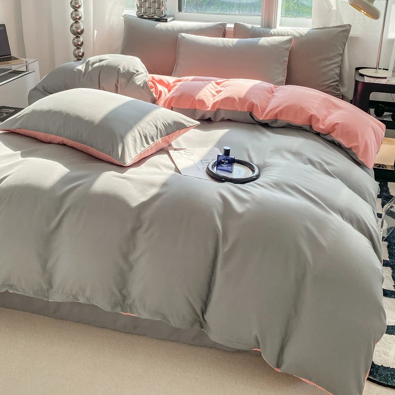 Juego de funda nórdica de Color sólido estilo Ins, ropa de cama de algodón lavada, funda de edredón, funda de almohada, juegos de cama suaves, fundas de edredón de 220x240
