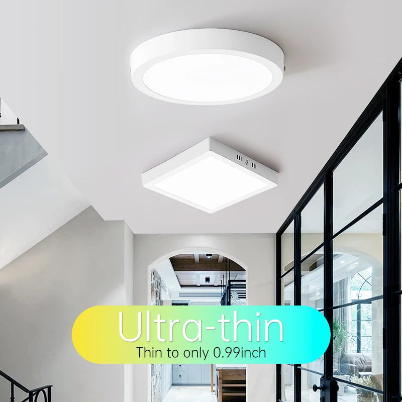 Lámpara de techo Led 110-265V Panel ultrafino luz Led para sala de estar dormitorio iluminación interior 20W 30W luces de techo redondas cuadradas