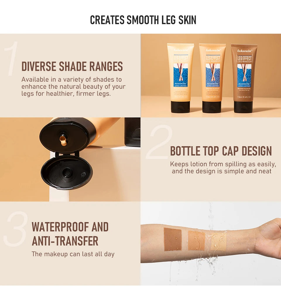 Crema Bronceadora Corporal de 116 ml, Tono Medio, Base de Maquillaje para Piernas con Brocha, Resistente al Agua, Larga Duración, Unifica el Tono de Piel, Maquillaje Corporal