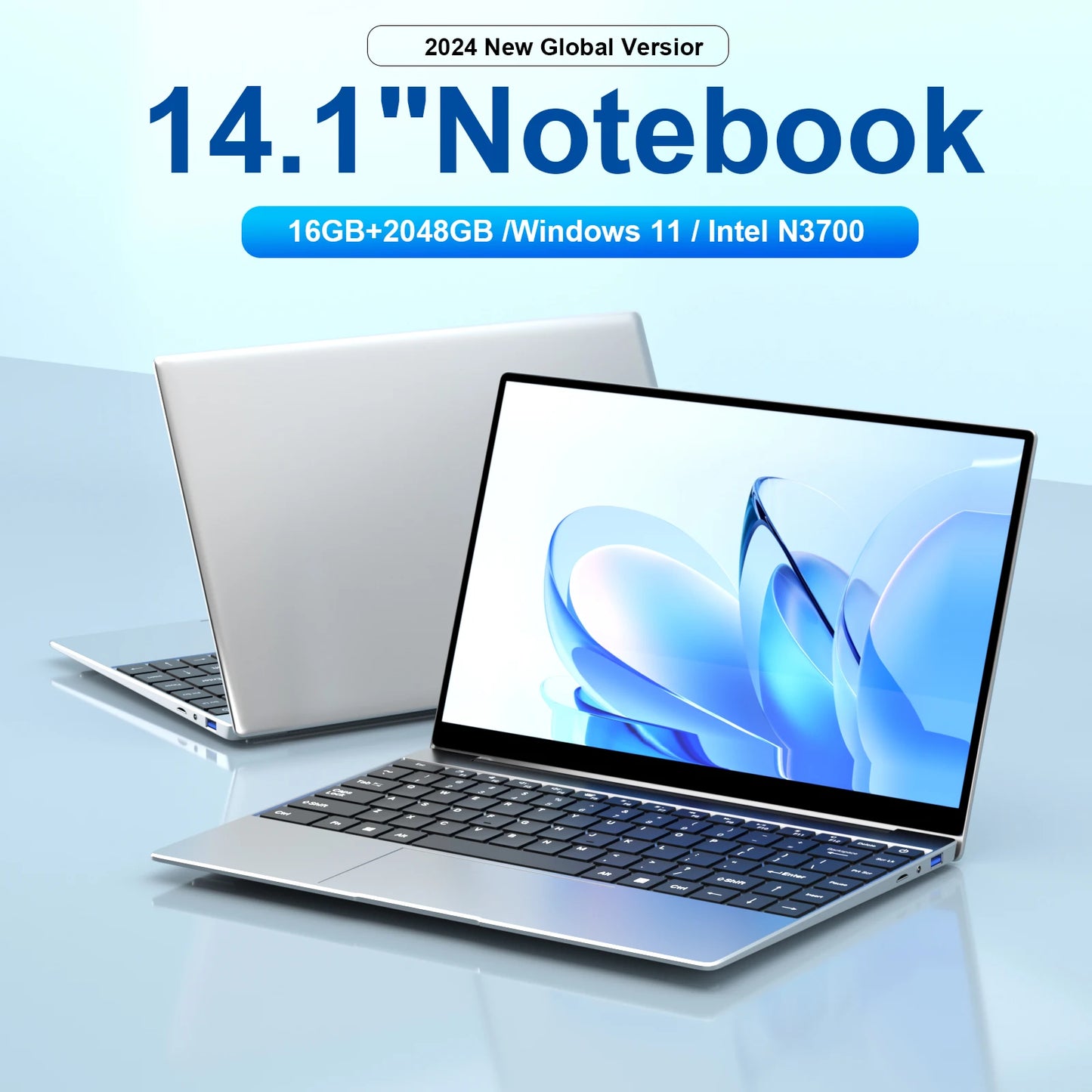 Nuevo ordenador portátil ultradelgado 14,1 "16GB RAM 2TB SSD Intel N3700 Notebook Gamer 1920*1080 pantalla Oficina estudio ordenador PC Windows 11 Pro