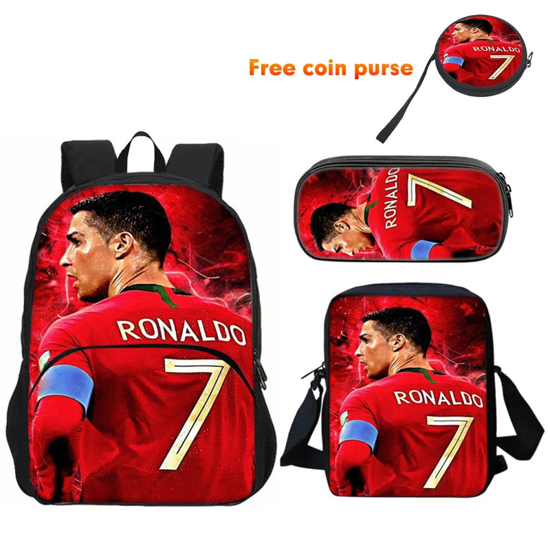 Ronaldo-Juego de 3 uds. De mochila deportiva, bolso de hombro, estuche para lápices, mochila CR, bolsas para libros de estrella de fútbol para niños y niñas, el mejor regalo