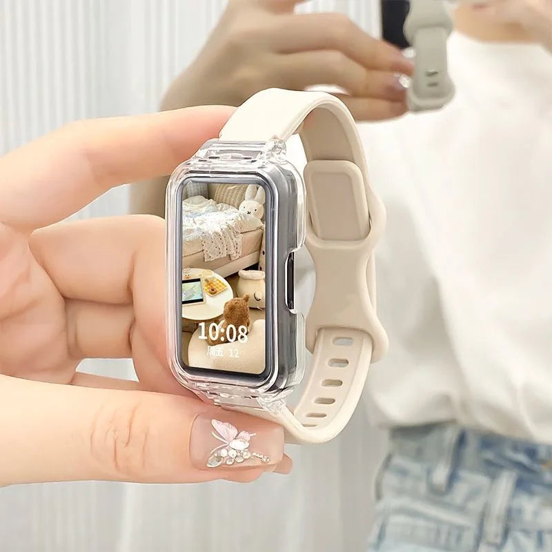 Funda transparente + correa para Huawei Band 10/9/8, accesorios, pulsera deportiva de silicona, correa para Huawei Band 10 9 NFC/8 NFC