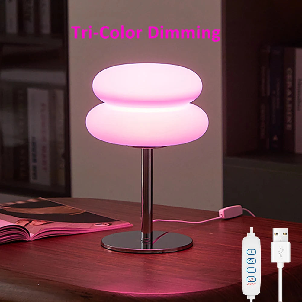 Lámpara de mesa, lámparas de dormitorio, enchufe USB, lámpara de mesa LED con forma de seta, iluminación ambiental para sala de estar y comedor (no de vidrio)
