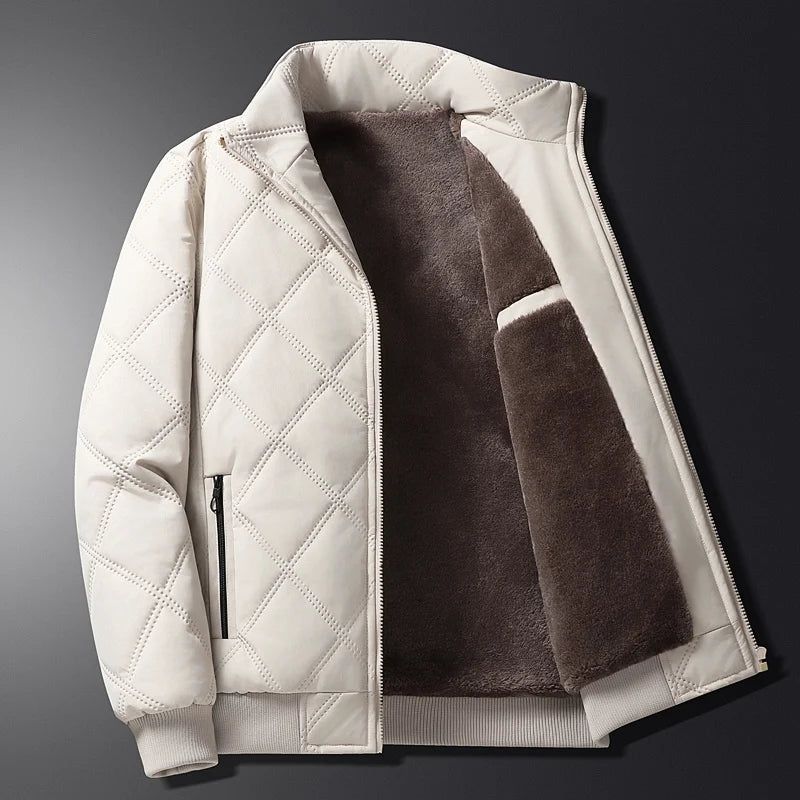 Parkas de terciopelo para hombre de otoño e invierno, Chaqueta de algodón con cuello de béisbol grueso para hombre de negocios, chaqueta informal holgada de gran tamaño para hombre