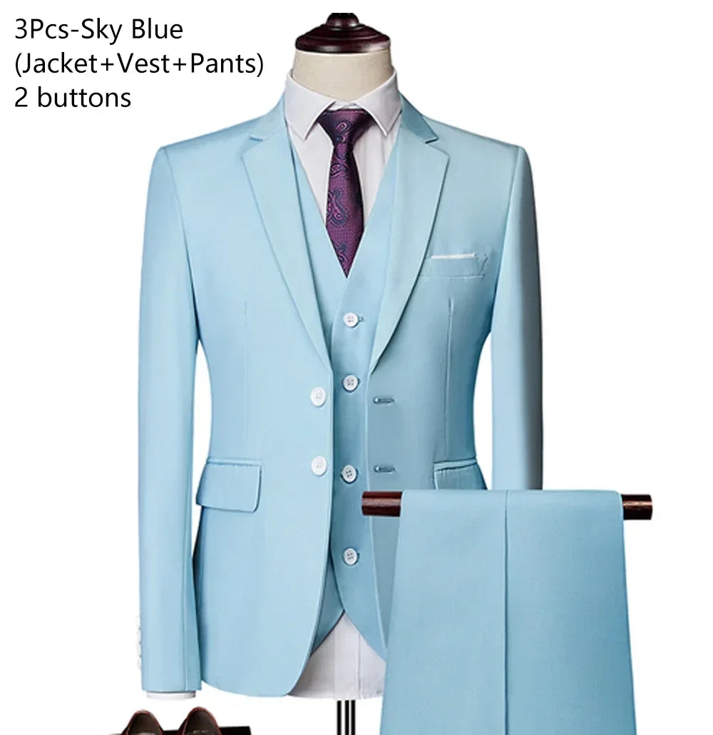 Trajes para hombre, conjunto de 3 piezas, moda elegante para boda, chaquetas completas clásicas, chaleco, pantalones, Blazers, traje Formal 2025