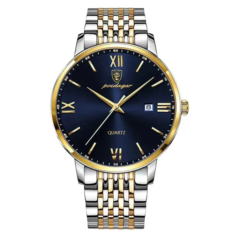 POEDAGAR, relojes de negocios de lujo para hombre, reloj de pulsera resistente al agua de acero inoxidable con fecha para hombre, reloj de pulsera de cuarzo Simple a la moda para hombre