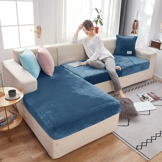 Fundas para cojines de asiento de sofá de terciopelo elástico para sala de estar, cojín Chaise Longue, fundas de sofá para muebles en forma de L de esquina de lujo