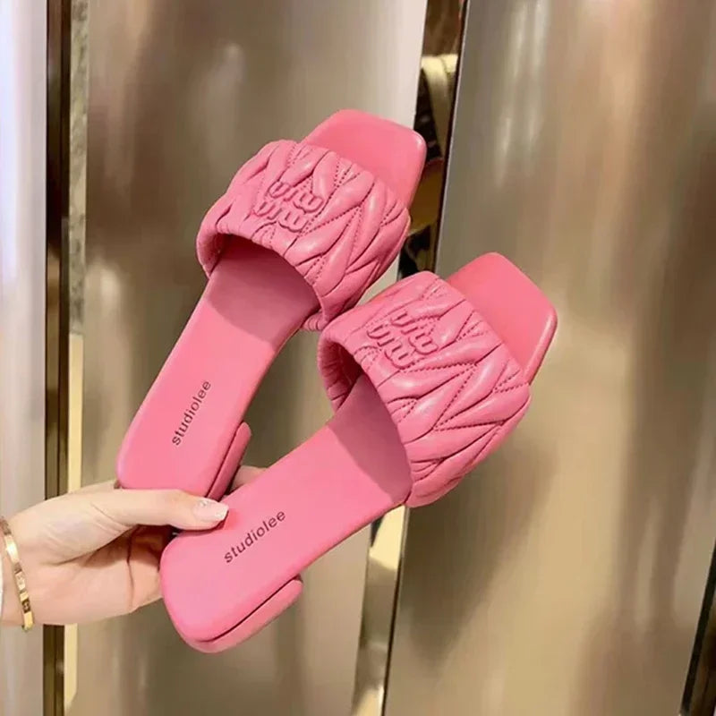 Zapatillas de Verano con Punta Abierta, Color Sólido, Punta Cuadrada, Ligeras, Nuevas, Tacón Cuadrado, Casuales, Cómodas y Elegantes para Mujer