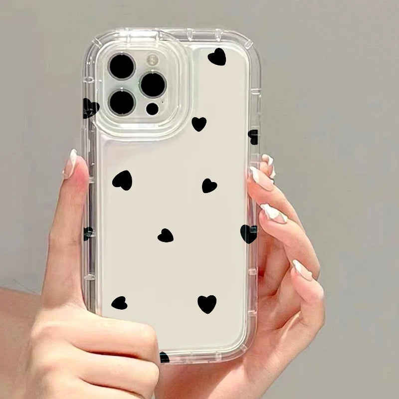 Fundas de teléfono transparentes para iPhone 13, Funda para iPhone 17 Air 16e 15 16 12 11 14 13 Pro Max, Funda de silicona suave con corazón de amor a prueba de golpes