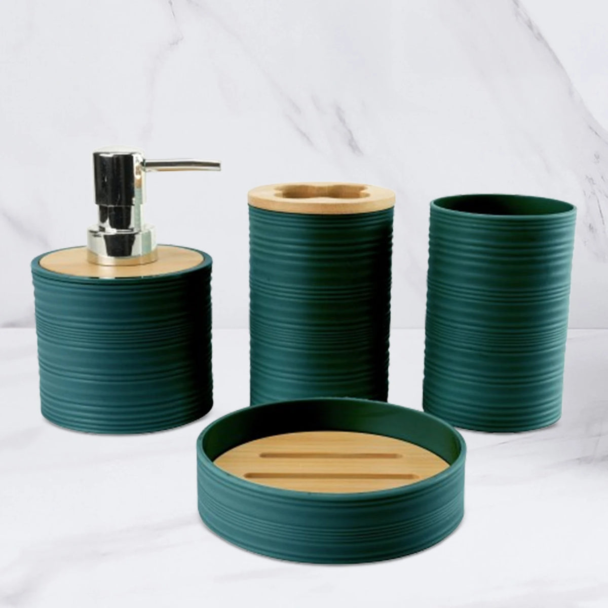 Suministros de baño de bambú para lavado de baño, estante de almacenamiento para el baño, juego de soporte para cepillos de dientes, taza para enjuague bucal, tocador, 4 Uds.