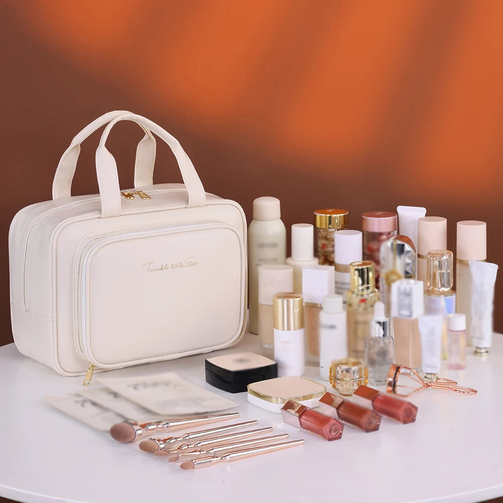 Bolsa de Cosméticos de PU de Gran Capacidad, Organizador de Maquillaje Portátil, Opciones para Viajes y Uso Diario, Almacenamiento de Artículos de Aseo