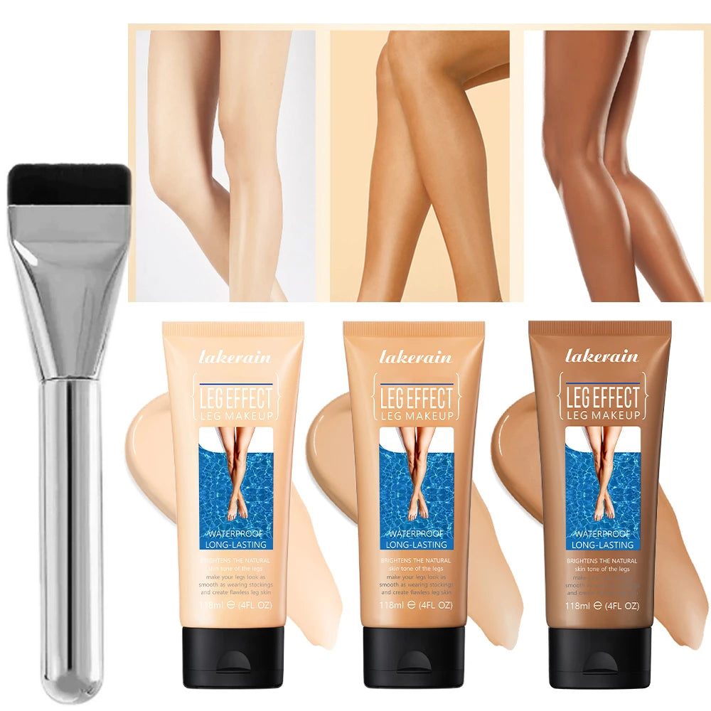 Crema Bronceadora Corporal de 116 ml, Tono Medio, Base de Maquillaje para Piernas con Brocha, Resistente al Agua, Larga Duración, Unifica el Tono de Piel, Maquillaje Corporal