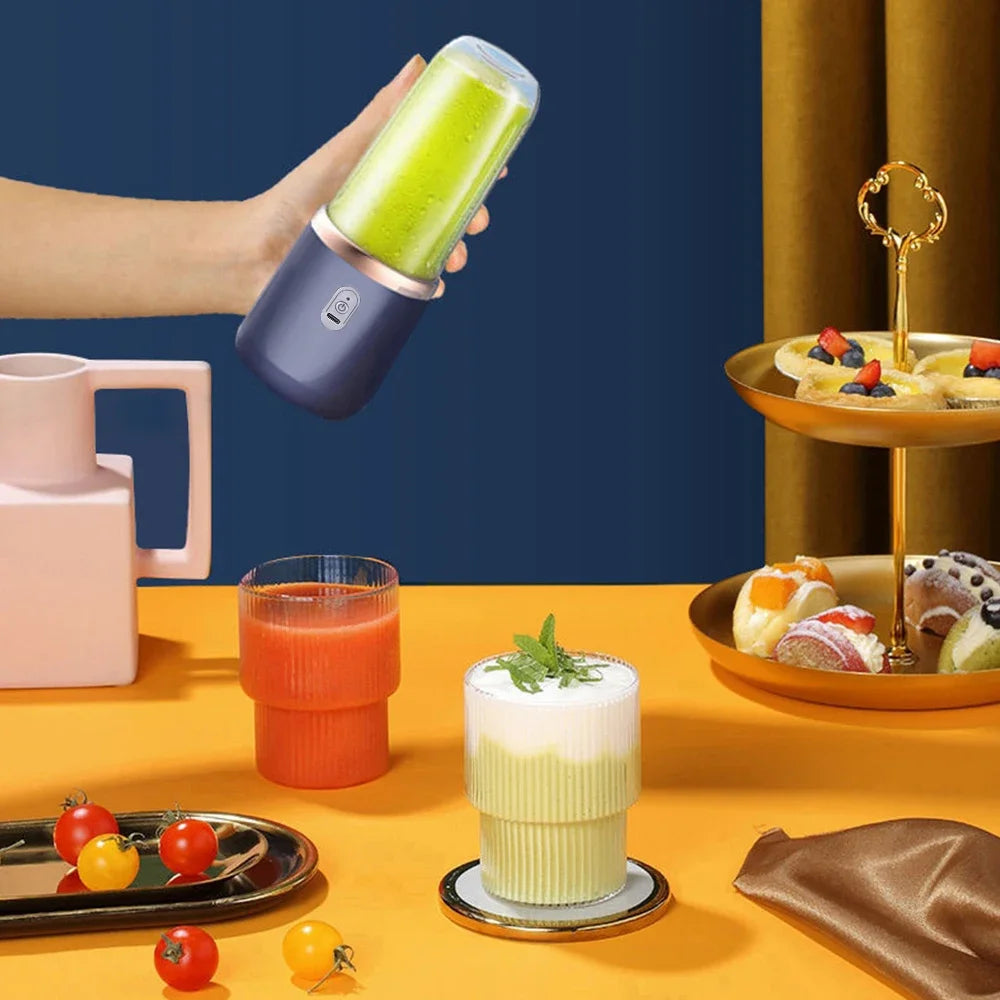 Licuadora Eléctrica Portátil de 400 ml, 2 Tazas, Mini Licuadora Multifuncional Inalámbrica para el Hogar, Recargable por USB, Vaso Mezclador Pequeño