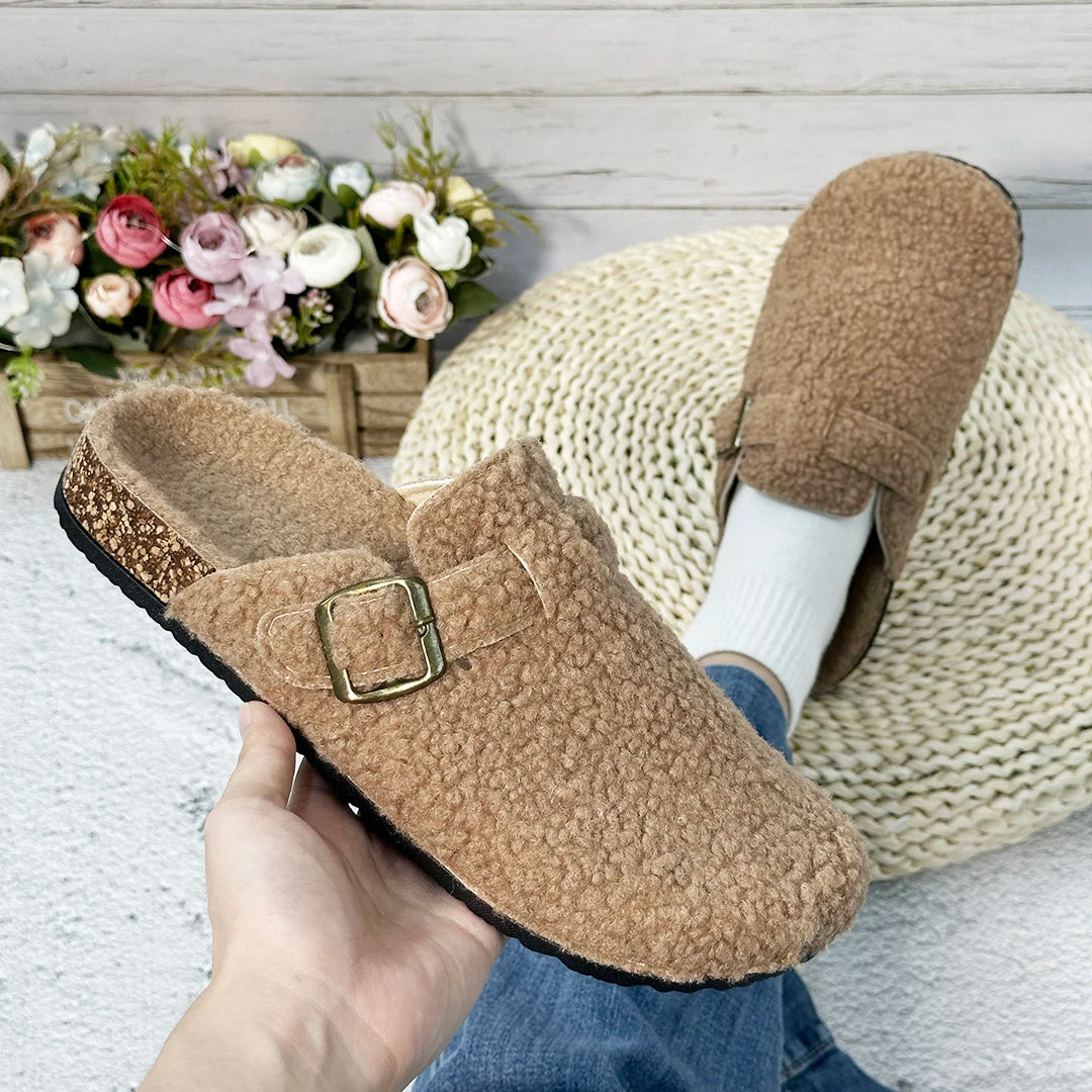 Otoño e Invierno nuevas mujeres y hombres tela de gamuza zapatilla de punta cerrada interior o exterior Slip-on Retro Sandalias planas duraderas
