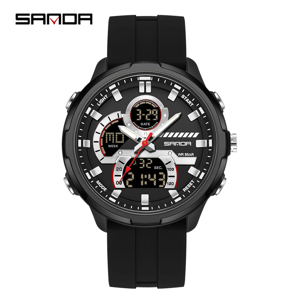 Reloj electrónico de cuarzo SNADA para hombre con pantalla Dual deportivo multifuncional LED resistente al agua reloj electrónico de cuarzo para hombre 9077