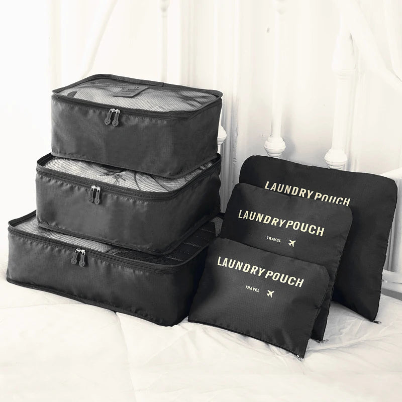 Organizador de viaje portátil para mujer, bolsas de almacenamiento de equipaje, ropa, zapatos, 6 piezas