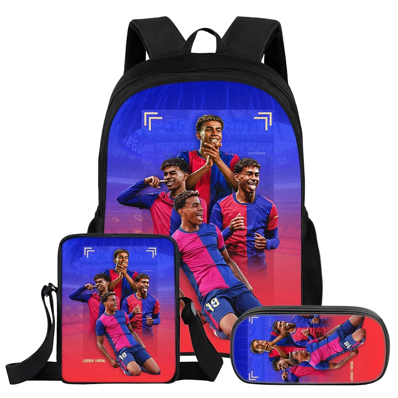 Conjunto de 3 uds de mochila L-Lamin Yamal para niños, estudiantes, estrella del fútbol, mochila, el mejor regalo, bolso de hombro, bolsas para lápices, mochila escolar
