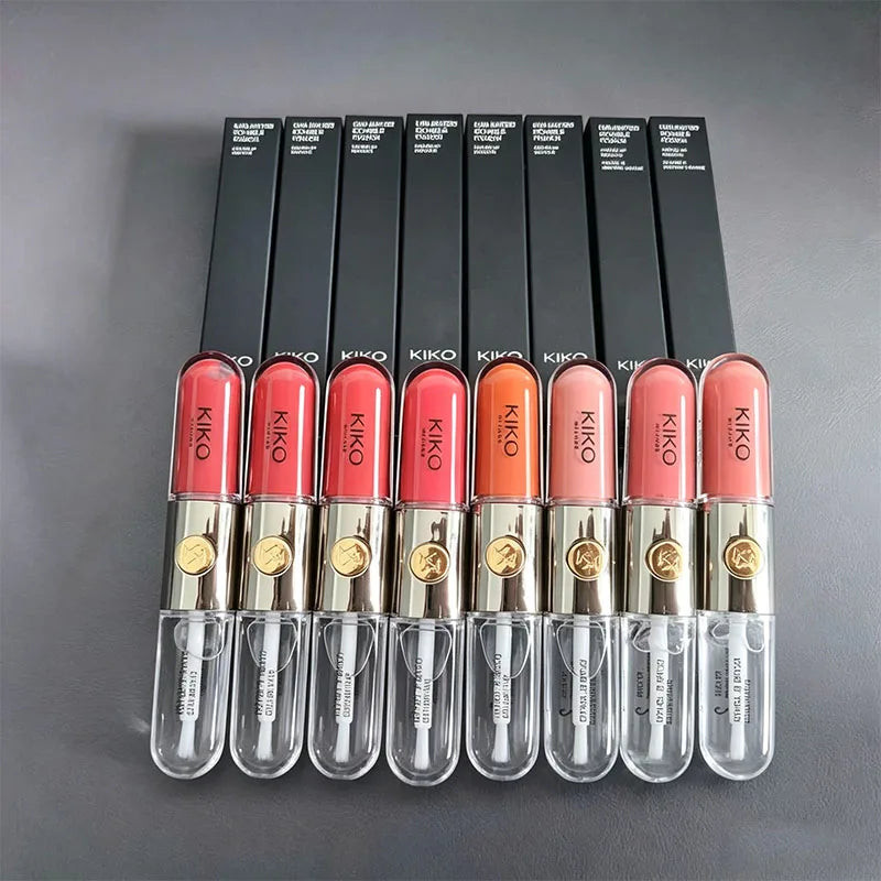 Kiko Labial de Doble Punta Transparente Efecto Espejo, No se Desvanece, No se Transfiere, Brillo Labial Tono Té con Leche, Pasta de Frijol, Maquillaje Labial Natural