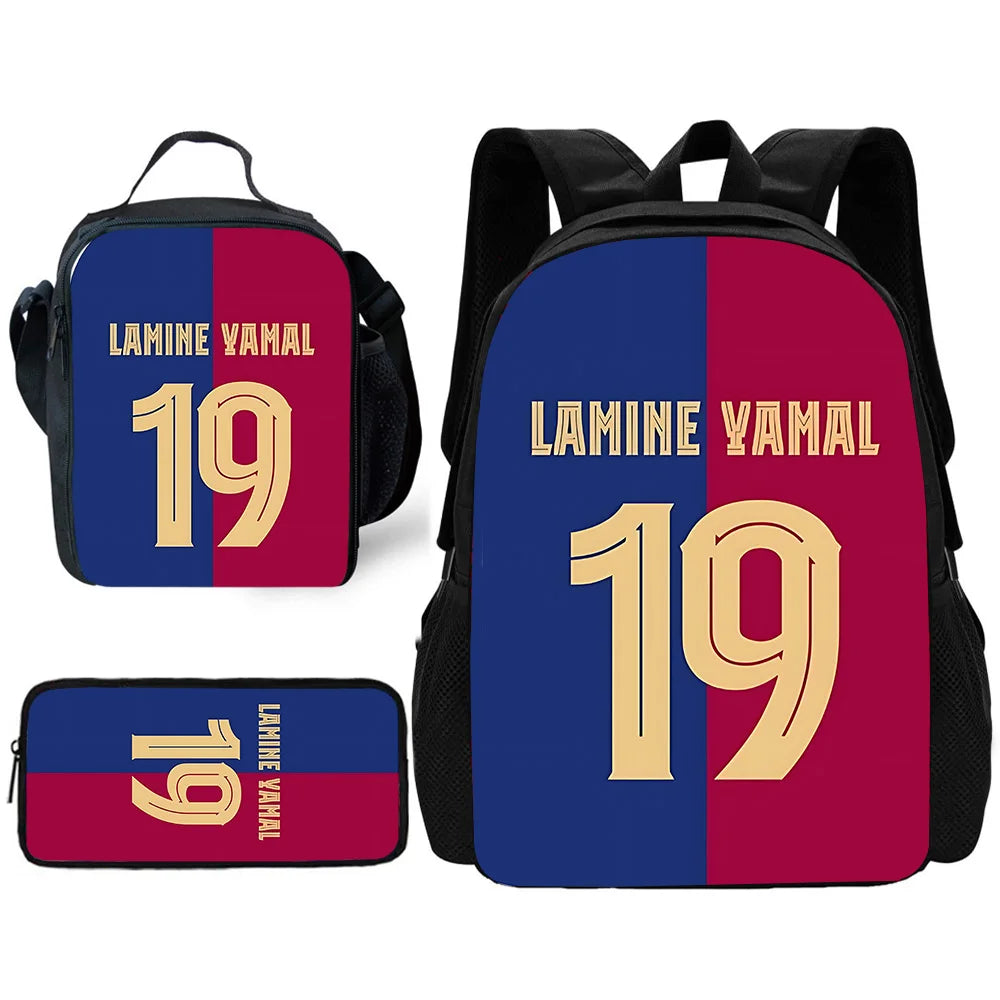 Mochila escolar para niños, fútbol, Lamine Yamals, con bolsas para el almuerzo, bolsas para lápices, mochilas escolares para niños y niñas, el mejor regalo