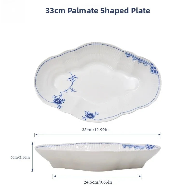 Juego de vajilla de porcelana blanca de Jingdezhen con diseño de hierba Tang azul y blanca, plato llano para uso doméstico, t...