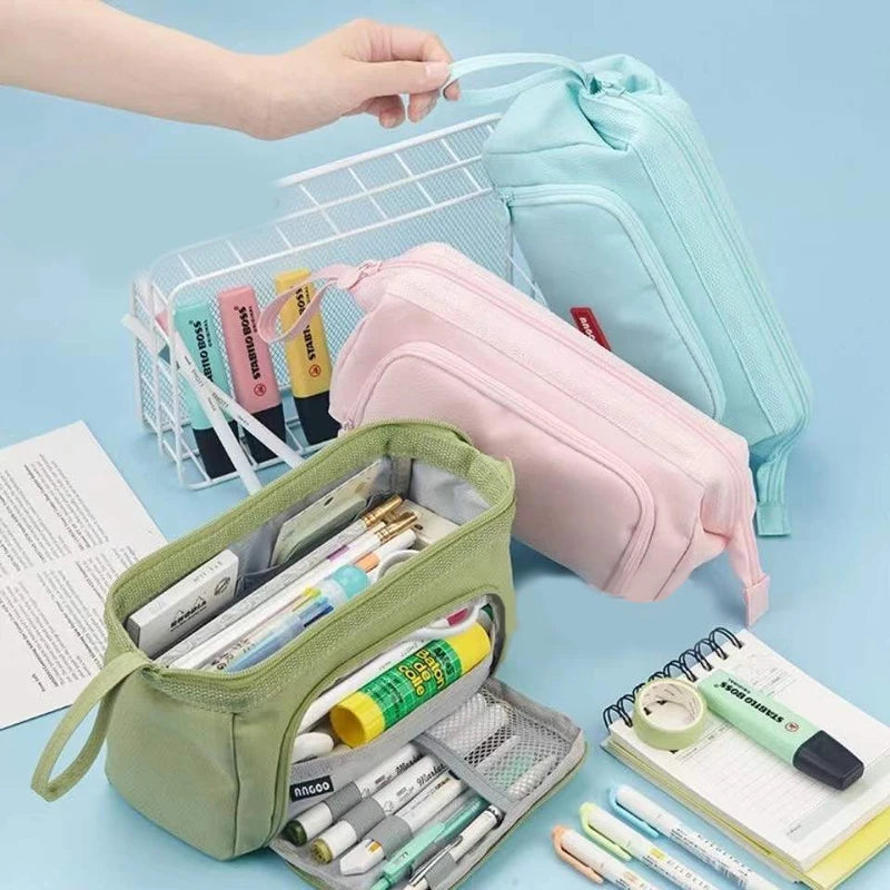 Estuche grande para lápices, bolsa para bolígrafos de gran capacidad, doble ventana, bolsas escolares para niños, material escolar, papelería, regalo