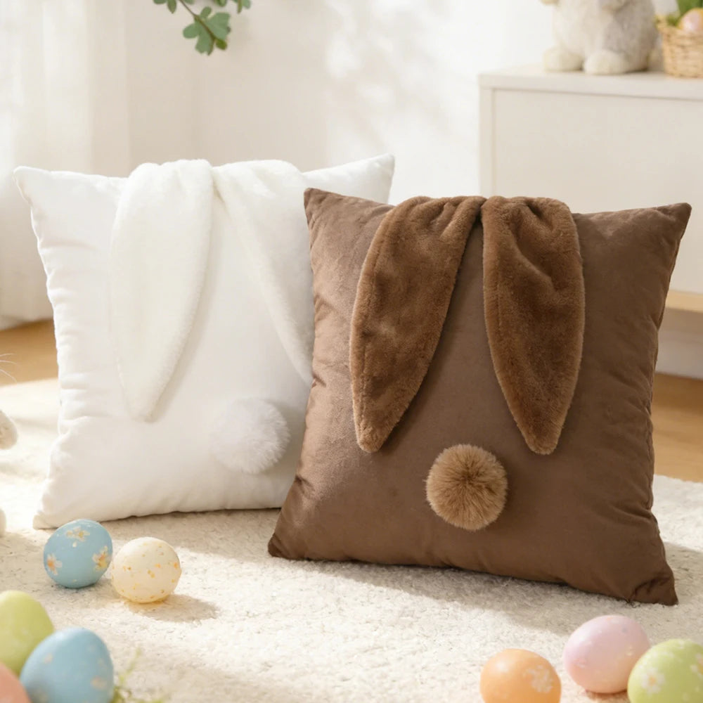 BUYNOW-fundas de cojín con Orejas de conejo, fundas de almohada de terciopelo holandés, decoración de felpa suave, fundas de almohada para sofá, decoración del hogar, 1 ud.