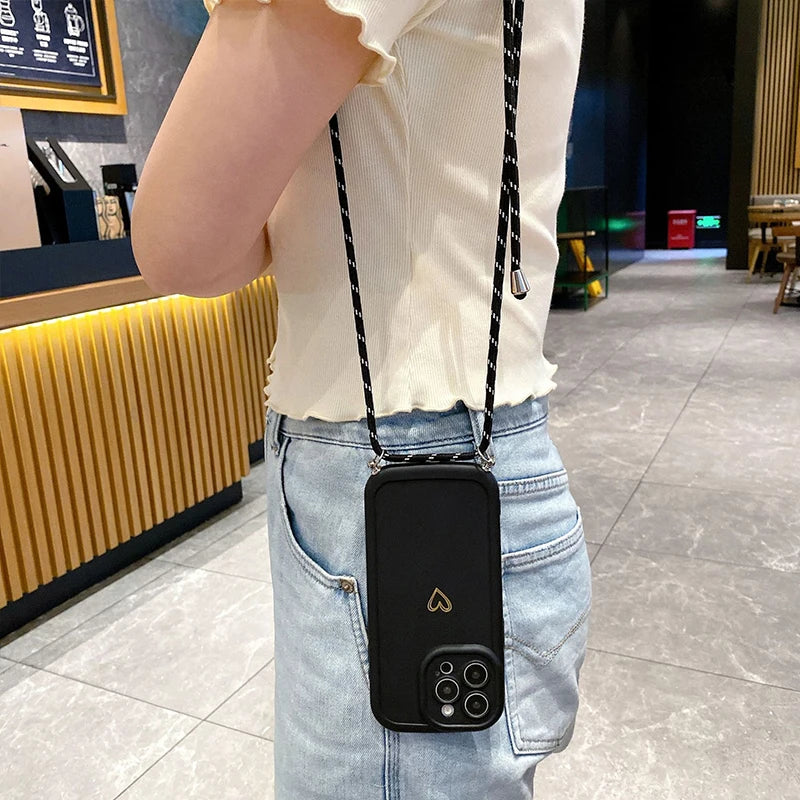 Con cordón amor fundas de teléfono para IPhone 17 16 15 14 13 12 11 Pro Max funda trasera de silicona cruzada