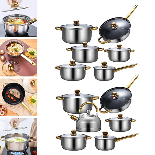 Juego de ollas y sartenes antiadherentes portátiles con Mango ergonómico de acero inoxidable, juego de cocina para el hogar, 6 piezas