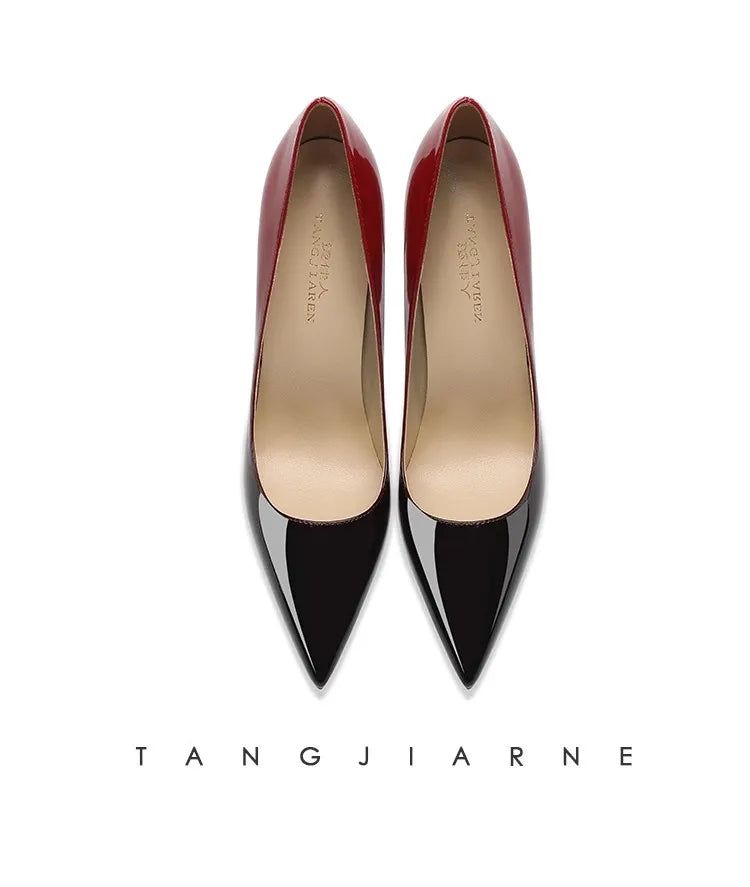 6CM 8CM 10CM 12CM temperamento zapatos individuales señoras negro rojo Color degradado verano puntiagudo charol tacones finos mujeres bombas