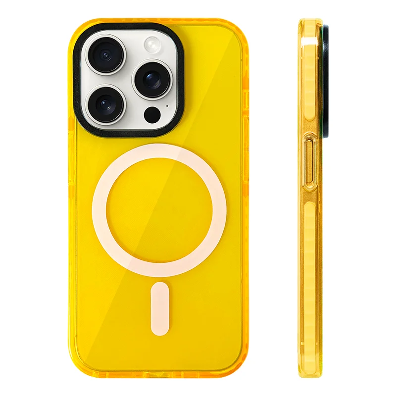 Funda Transparente de Silicona Suave con Carga Inalámbrica MagSafe en Colores Neón para iPhone 17, 17 Pro Max, 15, 16 Pro, 13, 14, 12