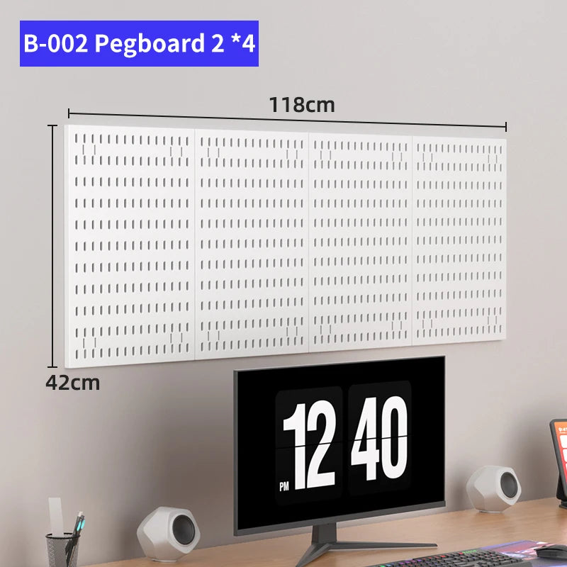 Kit organizador de pared combinado con tablero perforado DIY: paneles colgantes modulares, instalación sin perforaciones, ideal para exhibición de pared de habitaciones artesanales