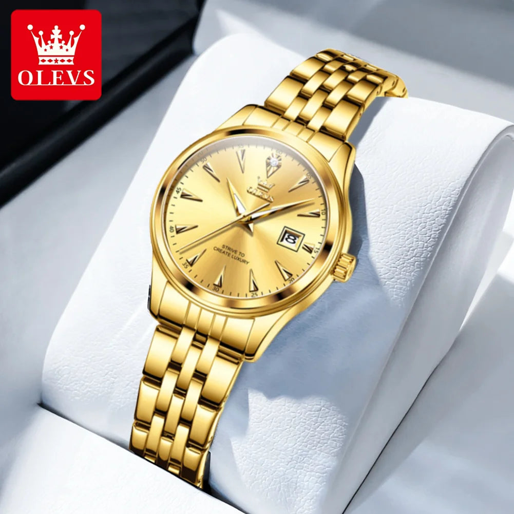 OLEVS-Reloj de cuarzo para mujer, cronógrafo sencillo, elegante y Original, resistente al agua, luminoso, con fecha, caja de regalo roja