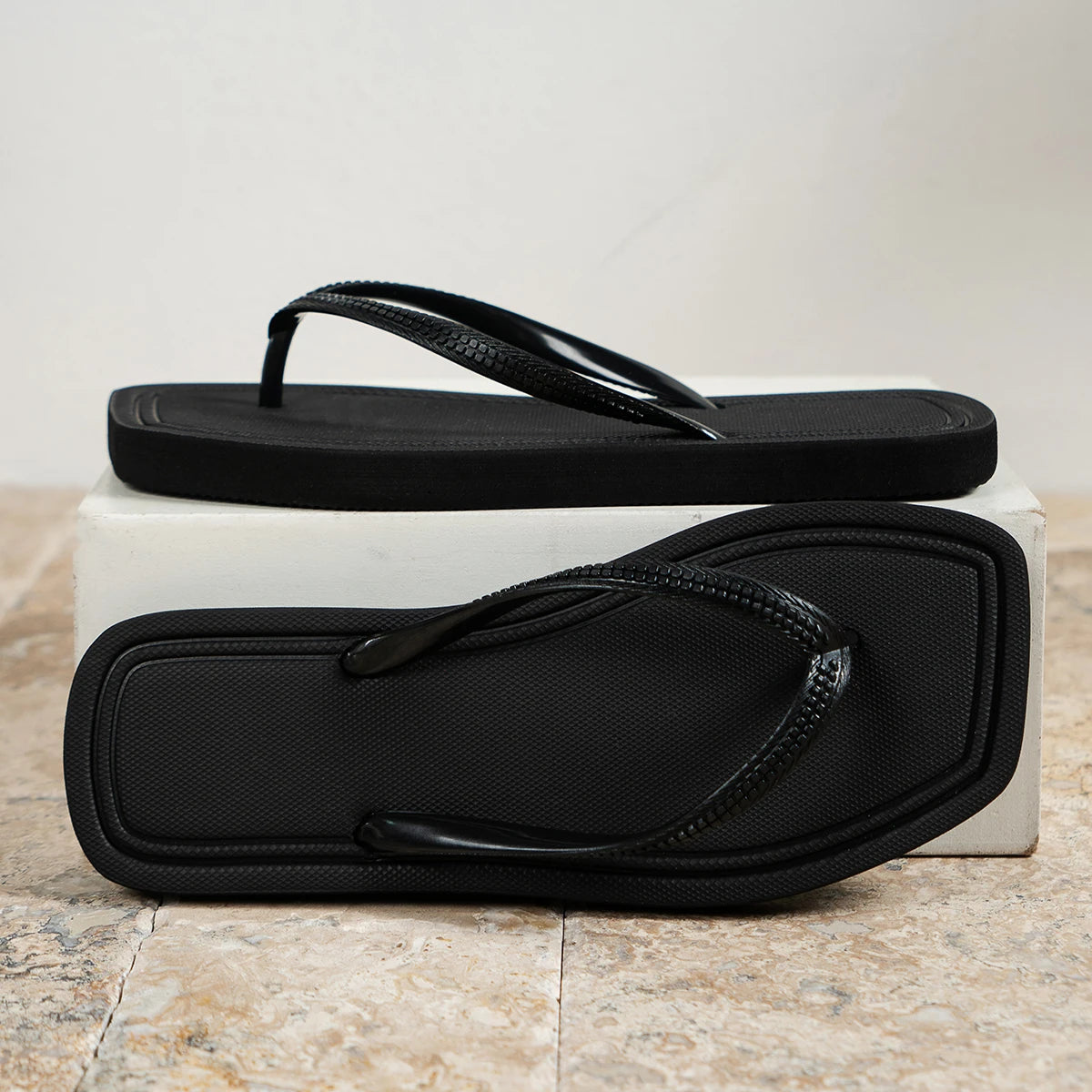 Sandalias Planas de EVA con Punta Cuadrada para Mujer, Chanclas de Verano, Casuales, de Color Sólido, Cómodas, Antideslizantes, Ligeras, para Interiores, Exteriores y Playa