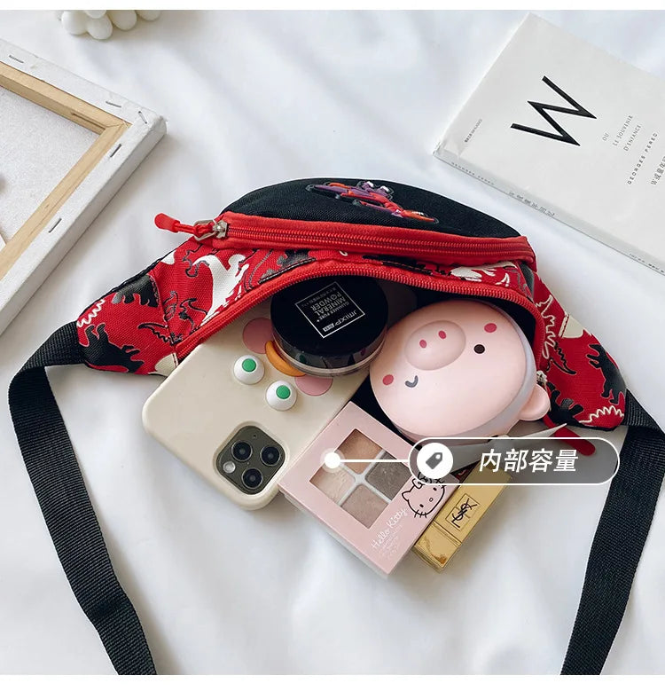 Lindas bolsas de almacenamiento de dinosaurio de dibujos animados para niños, teléfono, auriculares, bolsa de dinero, organizador de moda, bolsa de pecho y cintura, bolsa de cinturón para niños