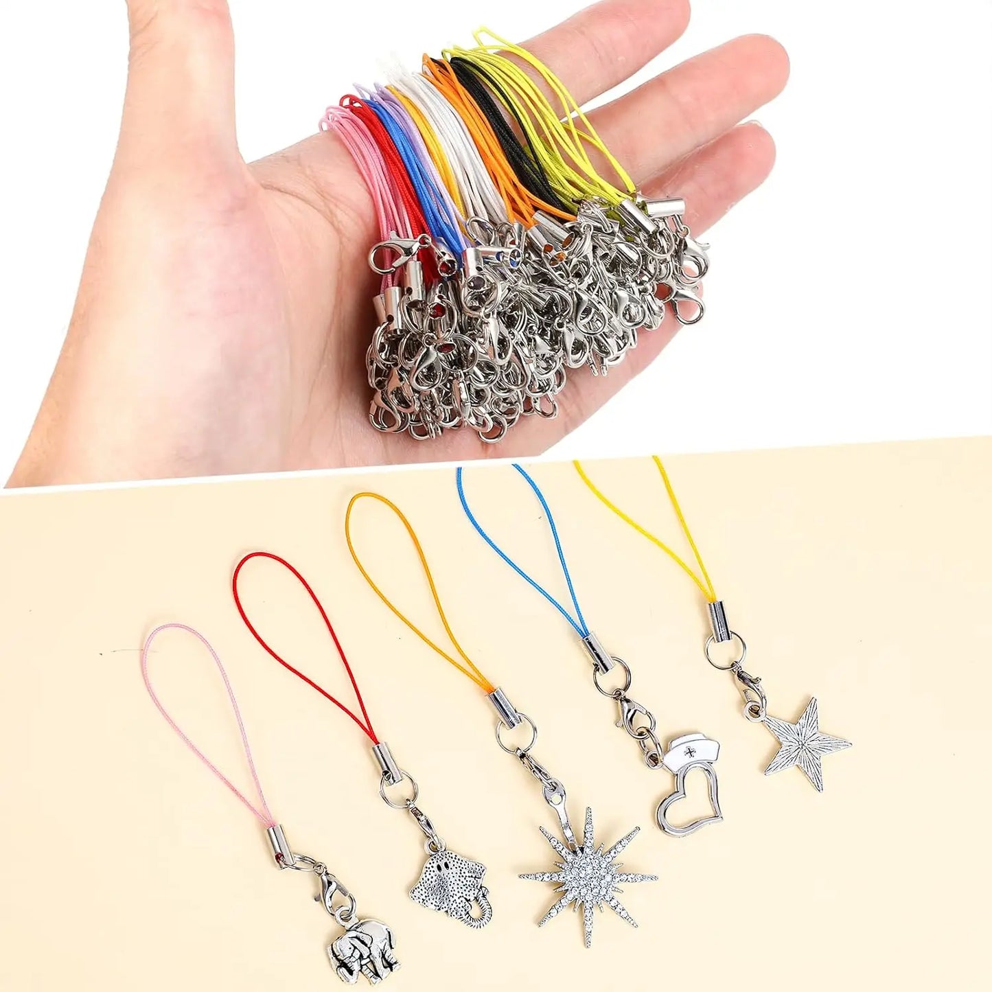20/50/100 unidades de cordones de seguridad, correas, cierres de langosta, ganchos para llaveros, accesorios para móviles, dijes, colgantes y accesorios para llaveros