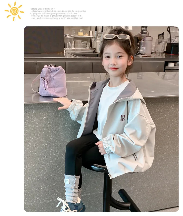 Chaqueta Reversible con Capucha para Niños, Primavera-Otoño 2026, Chaqueta Casual Impermeable y Cortavientos para Adolescentes, Ropa Infantil