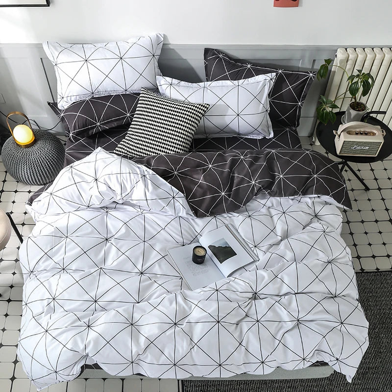 Funda de edredón Reversible, juego de cama de 3 piezas, funda de edredón geométrica en blanco y negro con 2 fundas de almohada, Queen y King