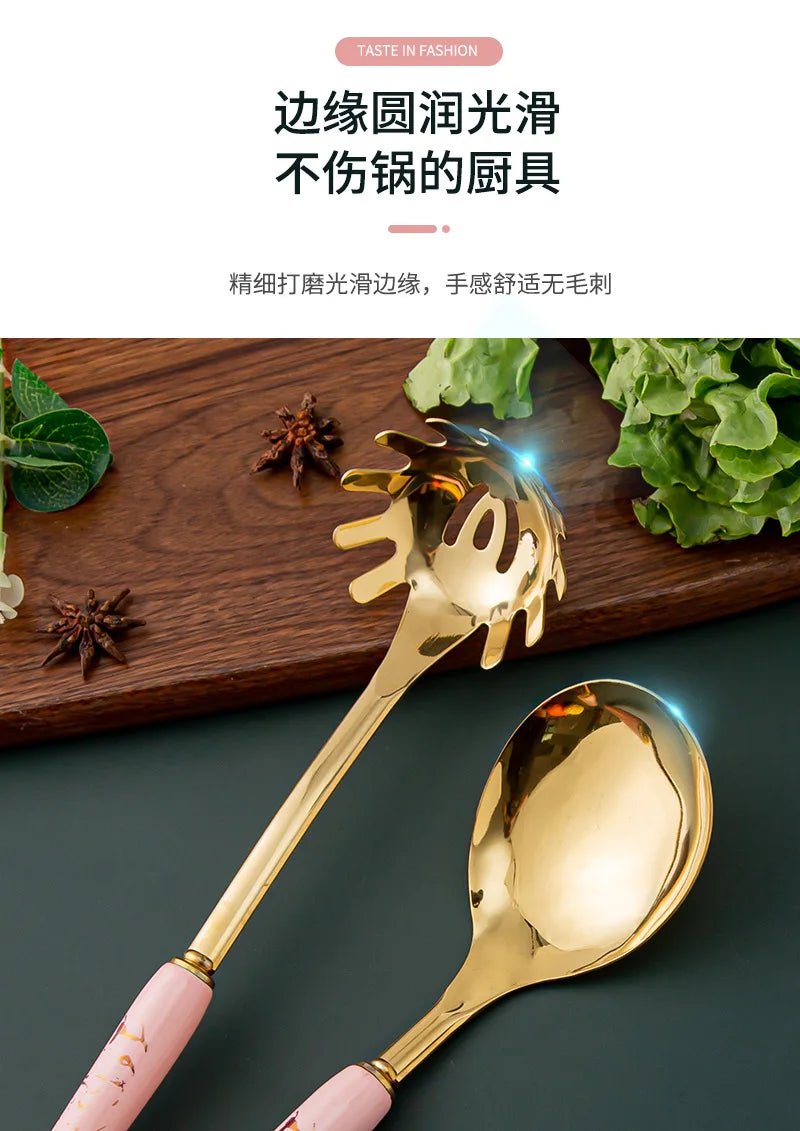 Espátula de acero inoxidable con mango de cerámica, juego de utensilios de cocina nórdicos, 7 unidades