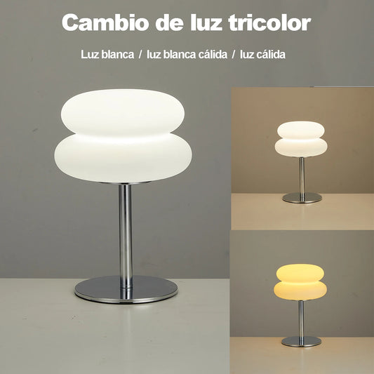 Lámpara de Mesa Bauhaus con Pantalla de Plástico, Lámpara Nórdica Tipo Hongo para Dormitorio, Sala de Estar, con 9 Niveles de Brillo Ajustable, Luz Ambiental