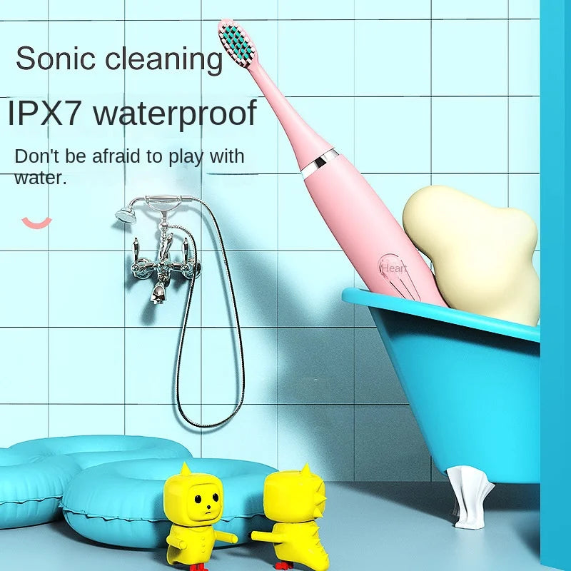 Cepillo de dientes eléctrico para niños, venta al por mayor, pelo suave de dibujos animados, IP7, resistente al agua, vibración ultrasónica, regalos