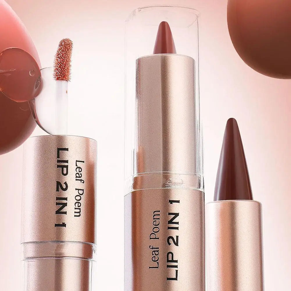 Delineador de Labios 2 en 1 con Diseño de Espejo Mate de Doble Punta, Resistente al Agua, Antiadherente, Color Marrón Nude, Degradado Cónico