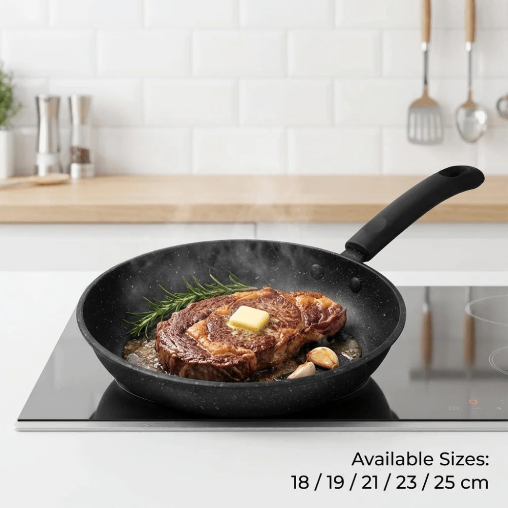 Sartén de piedra Maifan sin tapa de 18-25 cm, sartén antiadherente, utensilio de cocina grueso para cocinar carne, apto para cocinas de gas e inducción.
