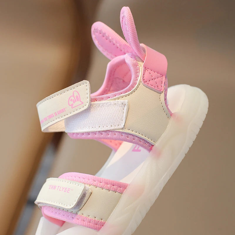 Sandalias de dibujos animados para niños y niñas, zapatos de playa suaves, informales, antideslizantes, color rosa verdoso, de 2 a 12 años