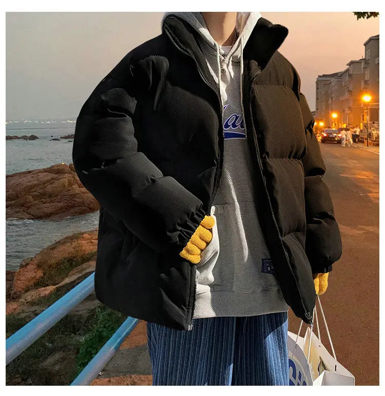 Ropa de calle Harajuku abrigo de invierno cálido para hombre Parka informal de Color sólido con cuello levantado chaqueta de invierno de gran tamaño para mujer