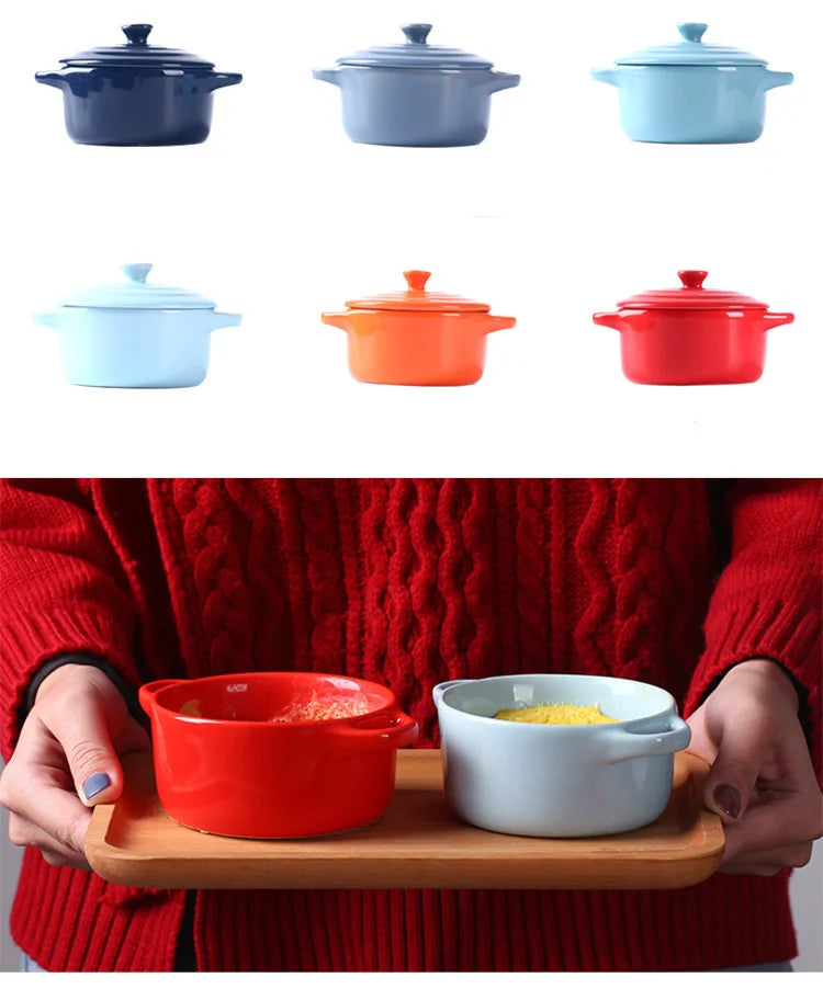 Mini olla de sopa de cerámica con cubierta para niños, tazón de huevo para estofado, tapa, cacerola para restaurante, cocina casera, ollas de cocina usadas