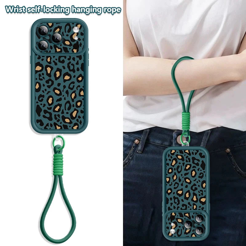Funda para Teléfono con Estampado de Leopardo y Correa para iPhone 18 17 Pro Max 17e 16 15 14 Pro Max 13 12 Pro, a Prueba de Golpes, de TPU Suave con Cordón