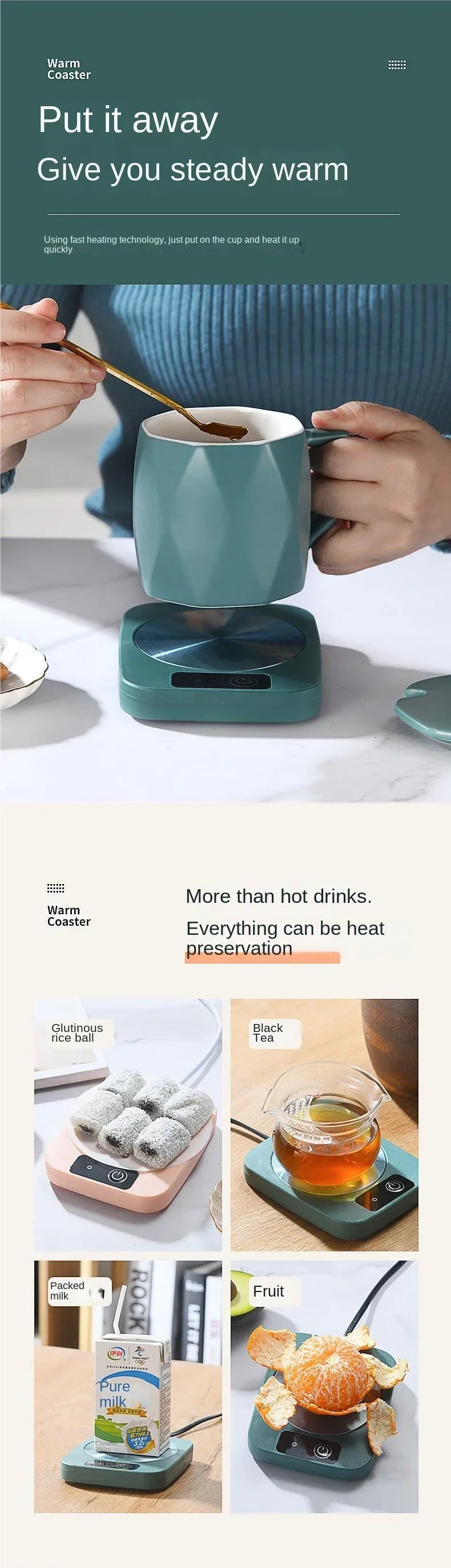 55 ℃   Posavasos Calefactor de Temperatura Constante, Calentamiento Uniforme, Compatible con Cualquier Forma de Taza, Inicio con un Clic, Apto para Café, Leche, Té, Enchufe Estadounidense